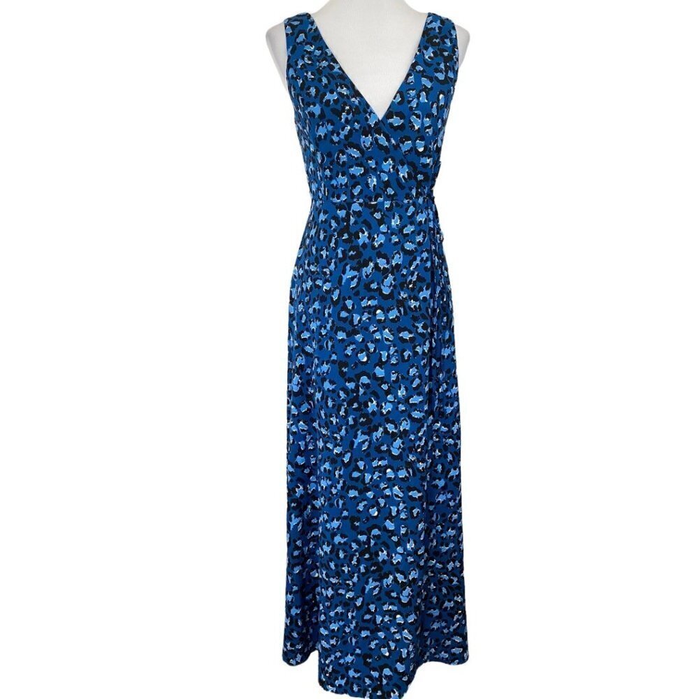 Lulus Wildly Romantic Teal Blue Leopard Print Sleeveless Wrap Maxi Dress Size XS